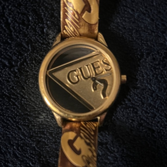 GUESS Gold and Brown Logo Watch - Picture 1 of 4